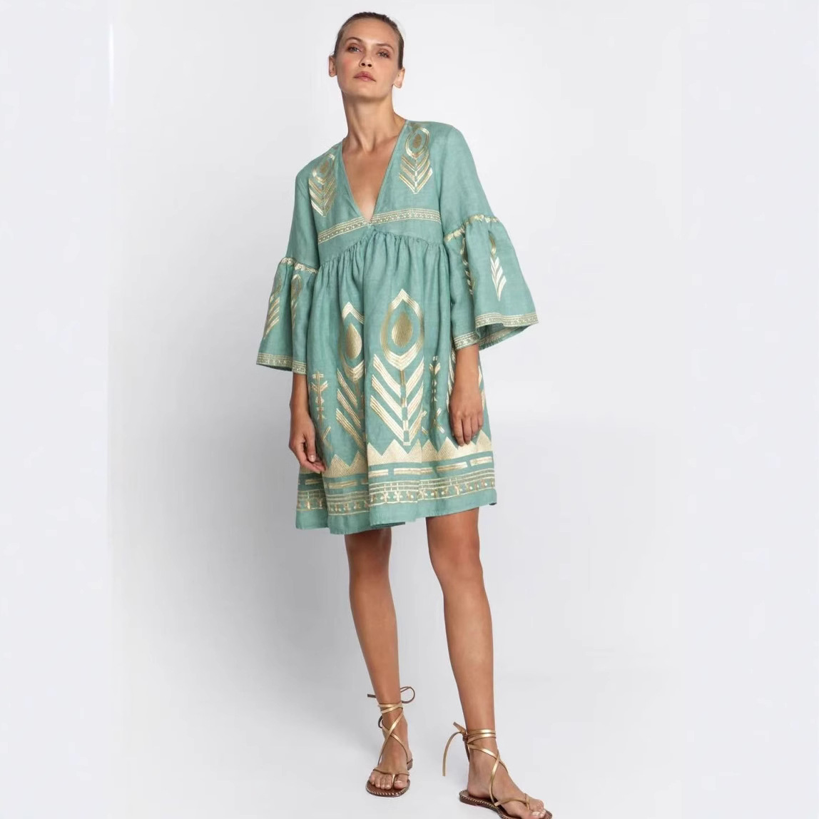 Women's Fashion Printed V-neck Dress