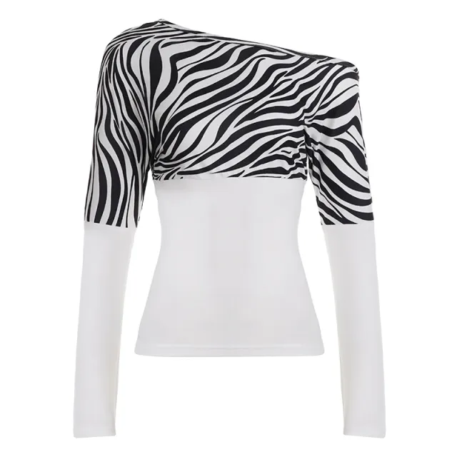 Asymmetrical Slant Shoulder Long Sleeve Casual Top Fashion Outfit Women's Clothing White - Shop at LoveMi