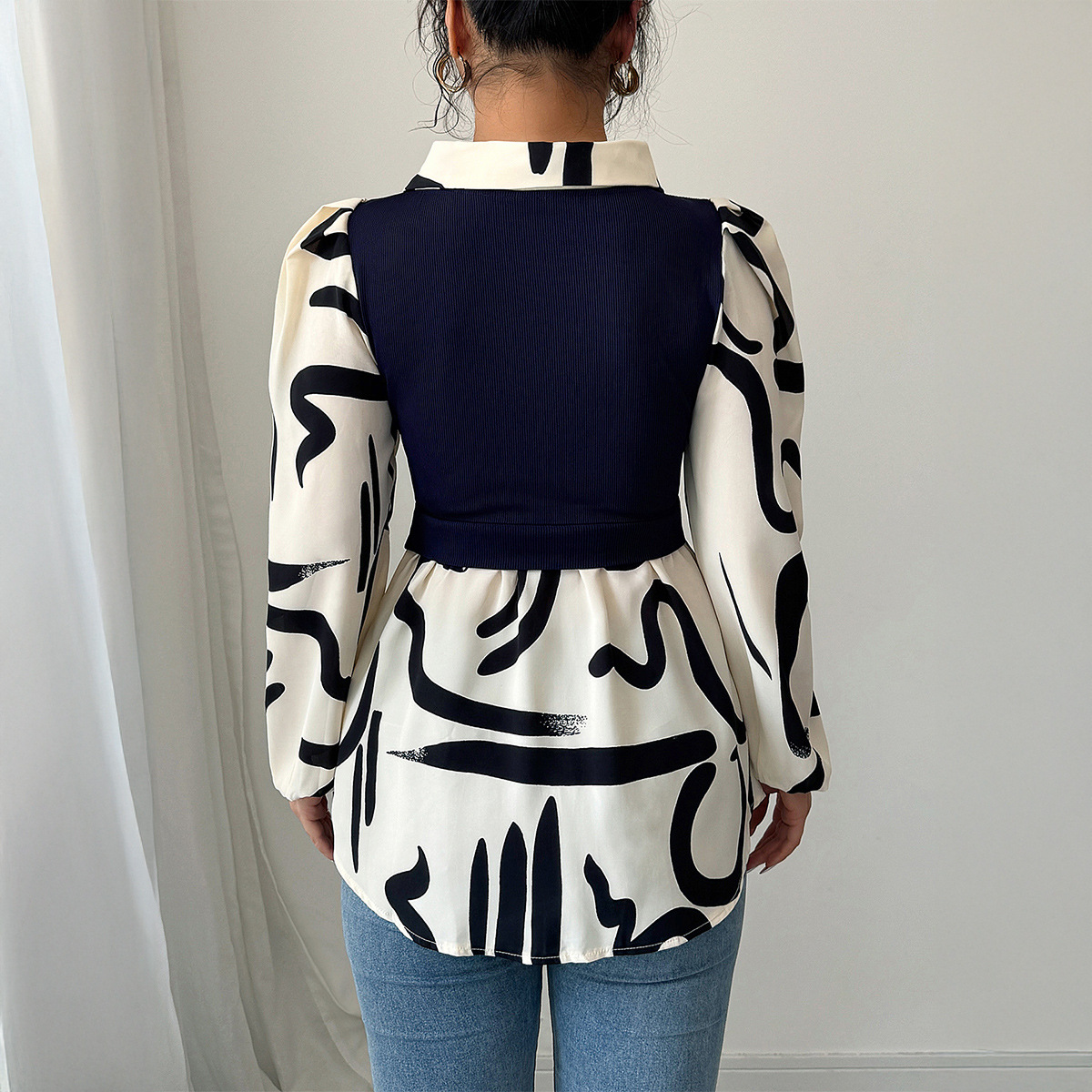 Holiday Casual Style Stitching Printing Long Sleeve Shirt Women's Clothing