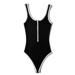 Slim Fit Half-open Collar Contrast Colour Front Zipper Vest Jumpsuit Women - Black - View 1
