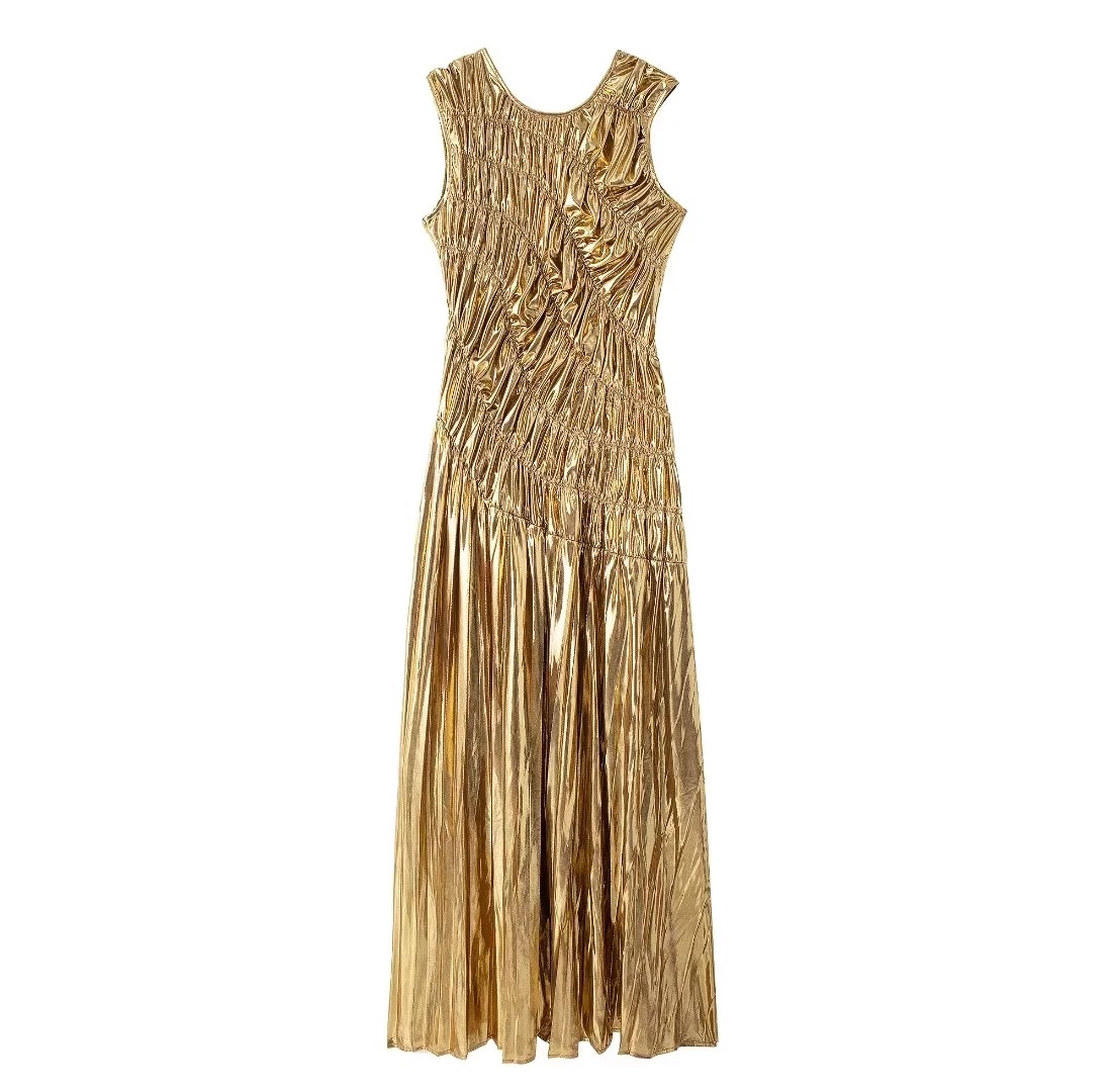 Title 16, Metal Texture Smocking Pleated Dress