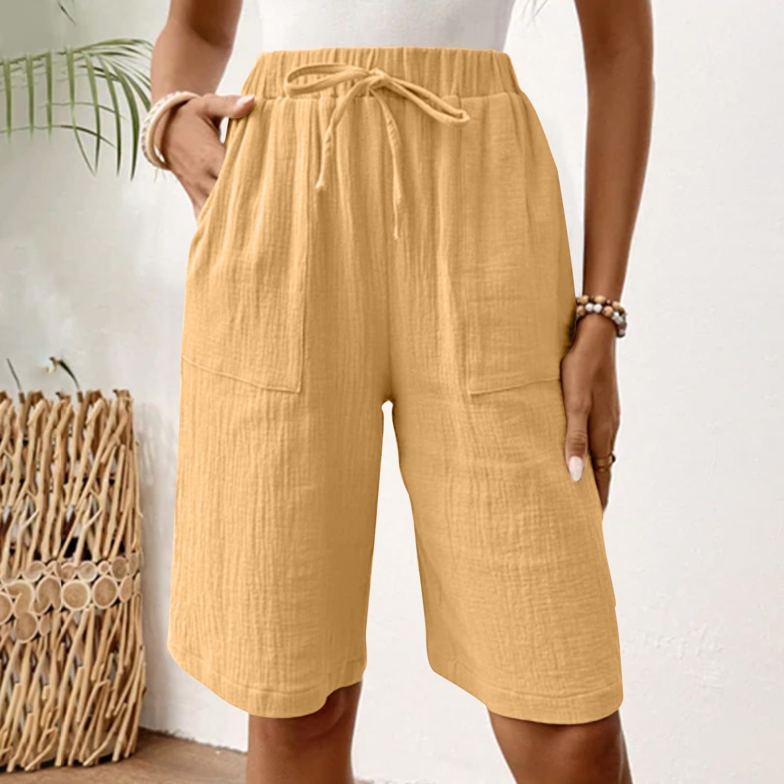 Relaxed Fit Cotton Straight-Leg Capri Pants - Mid-Rise