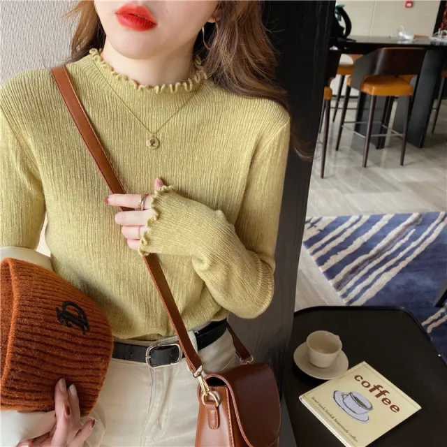 Half Turtleneck Bottoming Shirt Women's Autumn And Winter Yellow - Shop at LoveMi