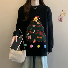 Women's Casual Versatile Round Neck Knit Sweater - Black - View 1