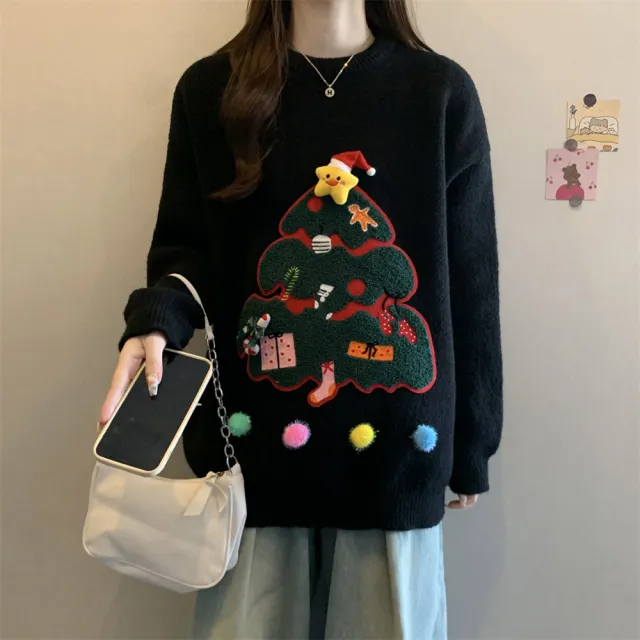 Women's Casual Versatile Round Neck Knit Sweater Black - Shop at LoveMi