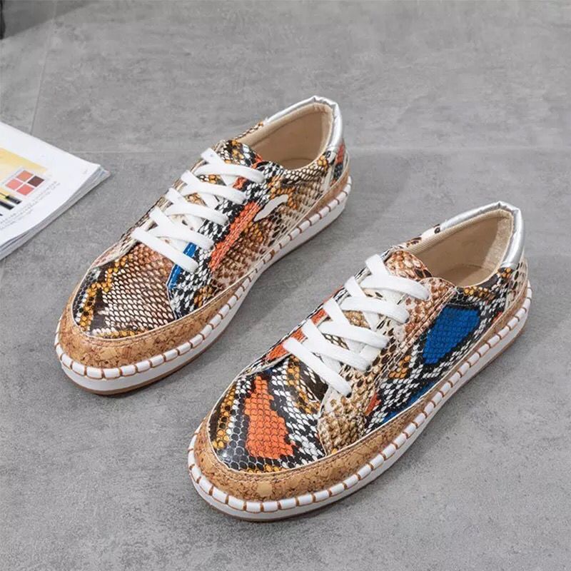 Plus-size Snake-print Chunky-soled Casual Shoes