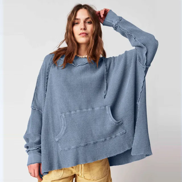 Female Loose Sweater Fashion Brand Hooded Blue - Shop at LoveMi
