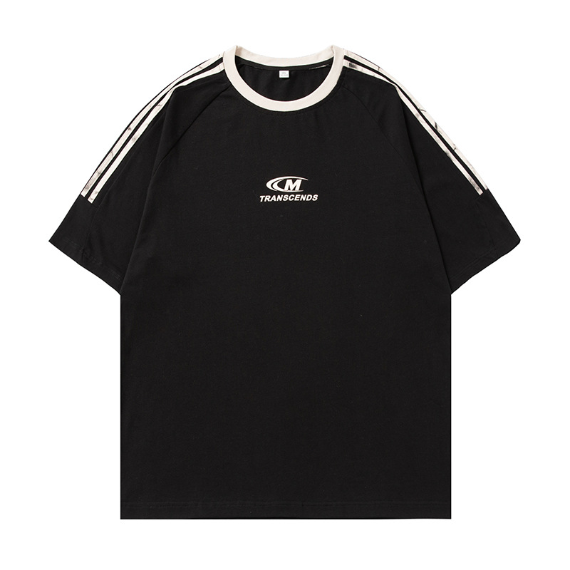 Couple Short Sleeve Printed Contrast Color Bars Raglan Sleeve T-shirt