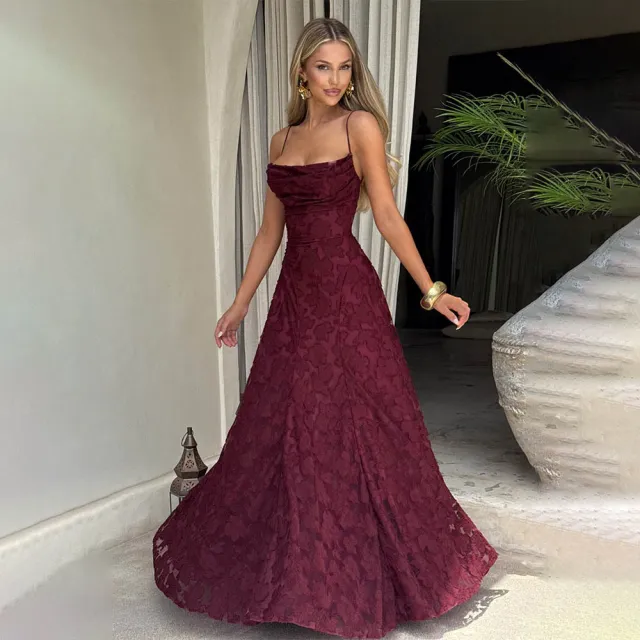 Summer Women's Sexy Sling Chiffon Elegant Backless Dress Wine Red - Shop at LoveMi