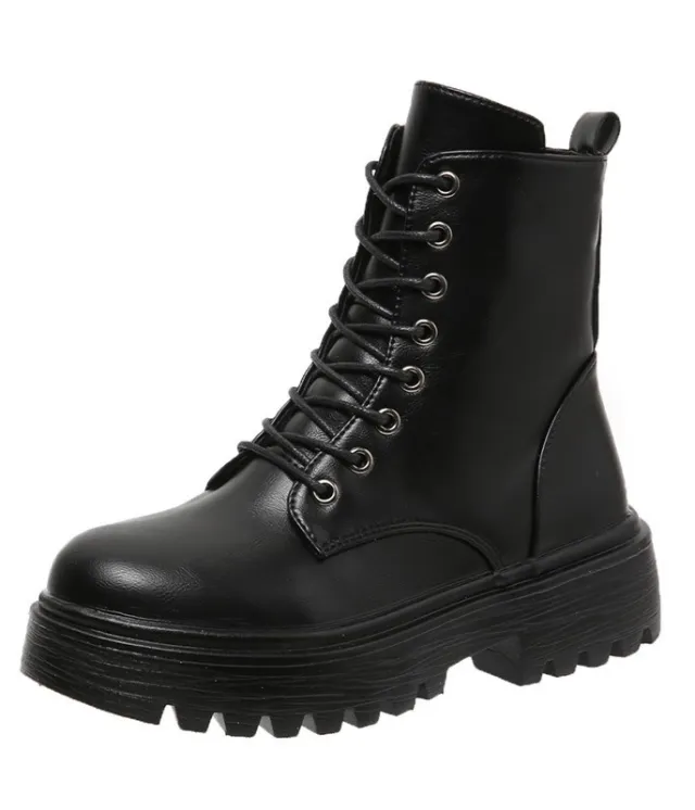 British Style Boots With Chunky Heels Women's Platform Lace up Black - Shop at LoveMi