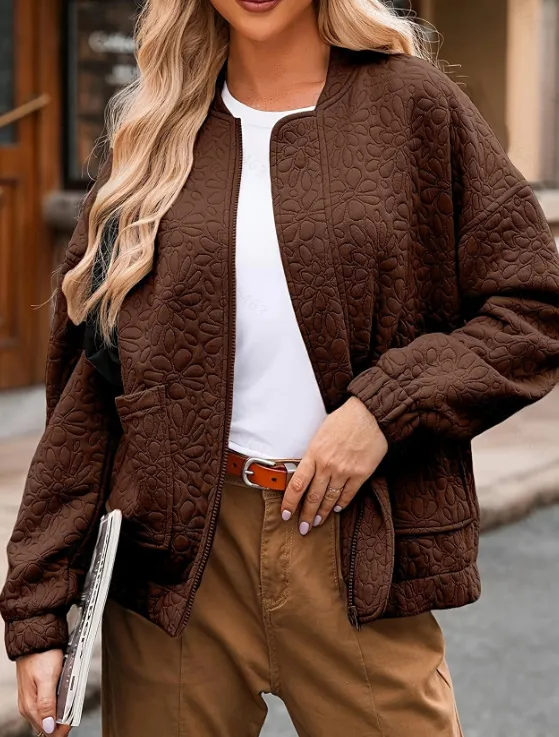 Fashion Cardigan Button Texture Long Sleeve Coat Jacket Women Brown - Shop at LoveMi