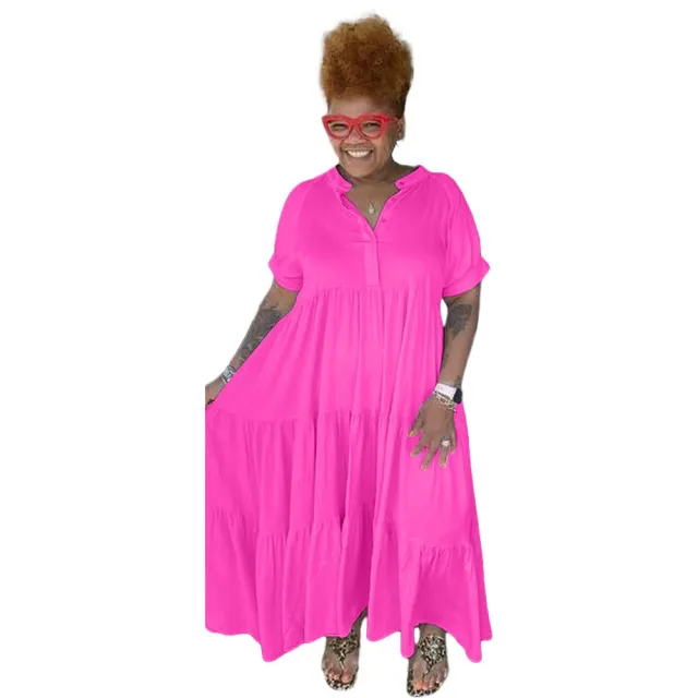 Women's Fashion Individual Casual Button Lapel Dress Rose Red - Shop at LoveMi