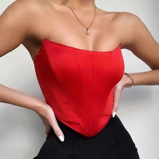 Cute Style Backless Cropped Off the neck Slim Top Red - Shop at LoveMi