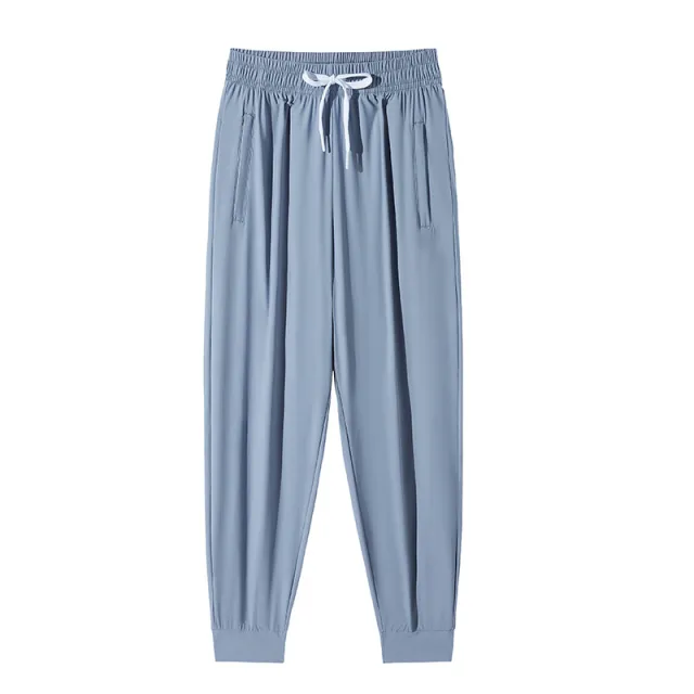 Ice Silk Sun proof Trousers Women's Springsummer High Waist Drooping Loose Straight Blue - Shop at LoveMi