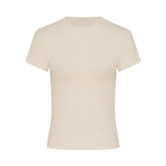 Korean Style Solid Colour Shoulder Slim Temperament Casual Short-sleeved Top Women - Apricot - View 1