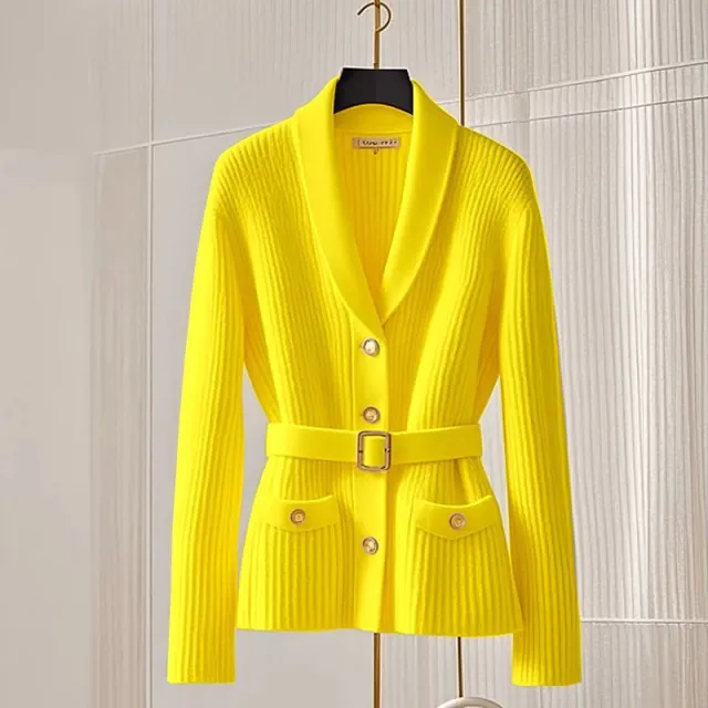 Winter Western Style Unique Chic Knitted Cardigan Sweater Yellow - Shop at LoveMi