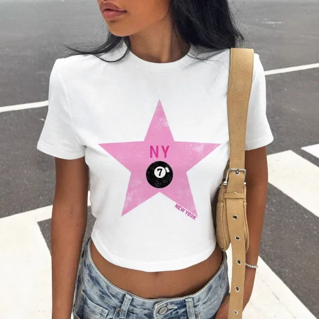 Fashionable Form fitting Cropped Base Top With A Printed Design White - Shop at LoveMi