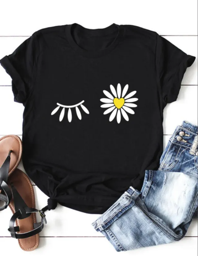Simple Fashion Print T shirt Women Wzy2693 Black - Shop at LoveMi