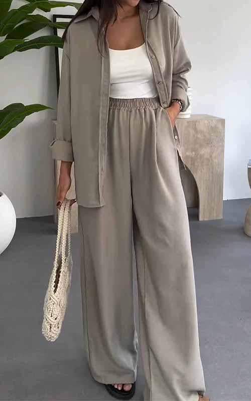 Fashion Solid Color Loose Top Casual Wide Leg Pants Two-piece Set - Image 8