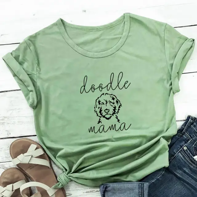 Letter Puppy Printed Short sleeved Top Green - Shop at LoveMi