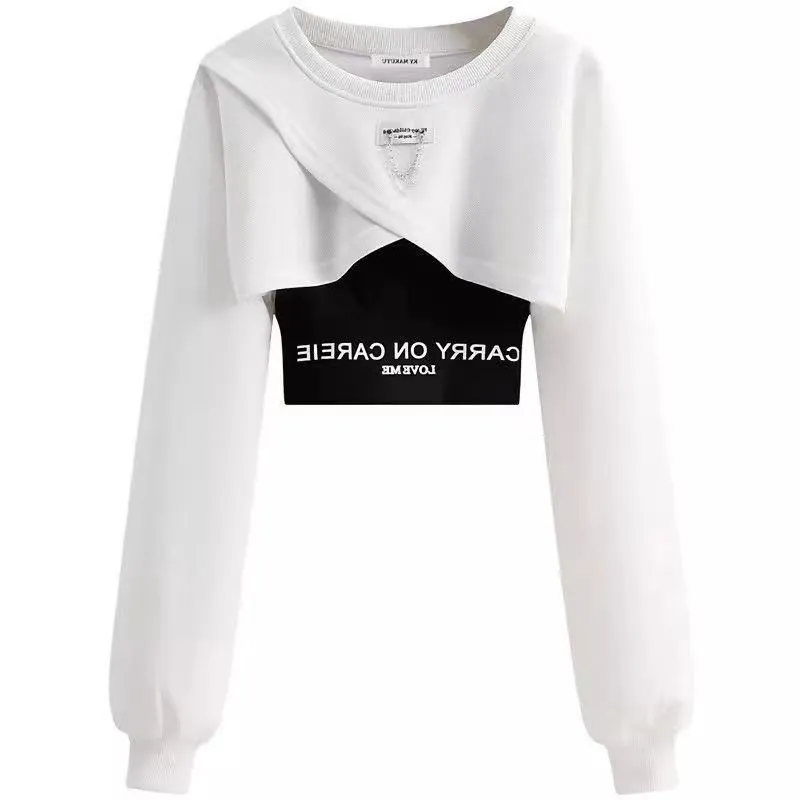 Autumn Suit Women's Wide-leg Pants Three-piece Sling Sweater Loose - White Hoodie Two Piece Set