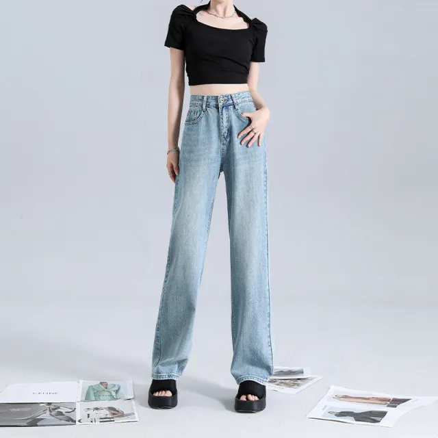 Women's Loose High Waist Slimming Wide leg Pants Blue - Shop at LoveMi