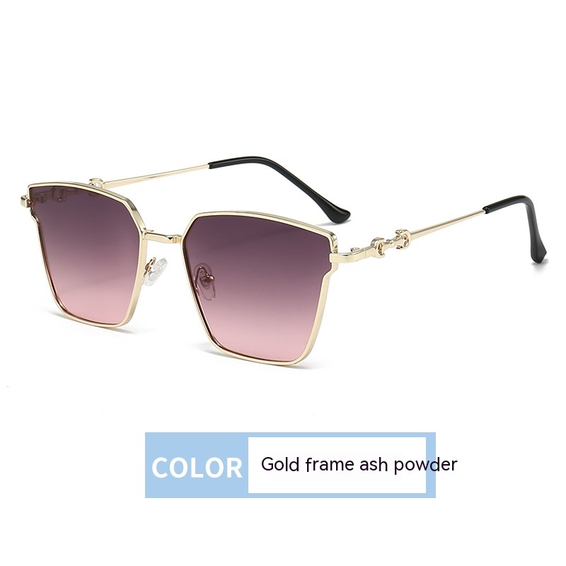 New Retro Small Frame Metal Hip Hop Sunglasses Gold Frame Gray Pink - Shop at LoveMi