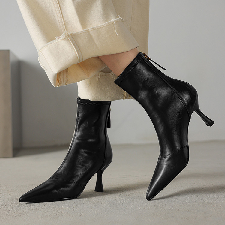 Women’s Cowhide Pointed Toe Stiletto Ankle Boots