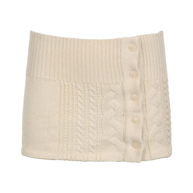 European And American Women's Clothing Twist Wool Button Skirt Beige - Shop at LoveMi