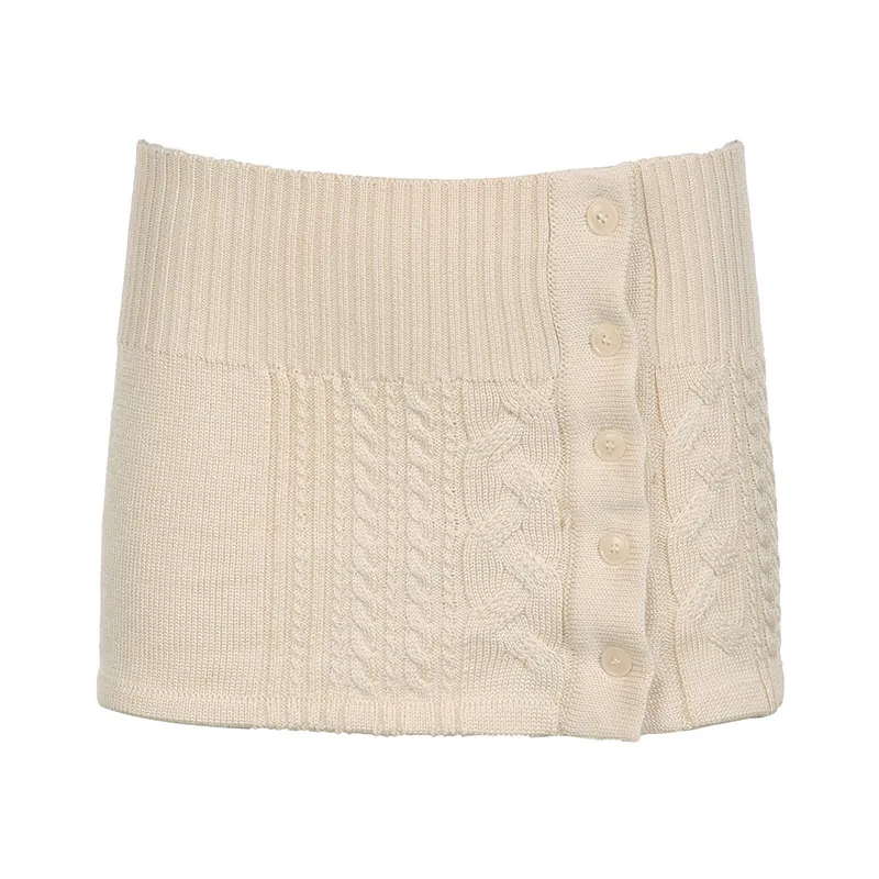 European And American Women's Clothing Twist Wool Button Skirt - Beige