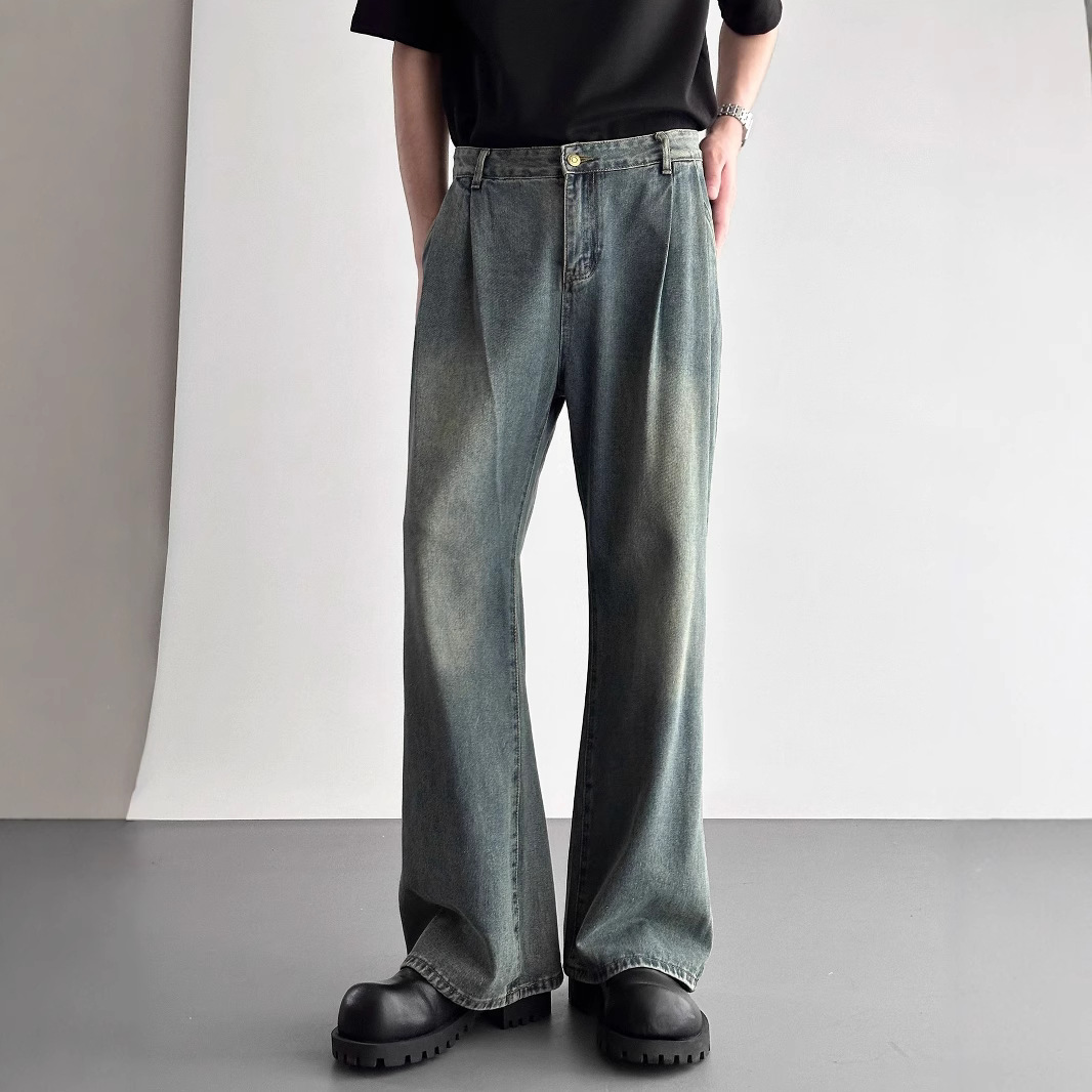 American-style Retro Minimalist High-end Pleated Jeans For Men