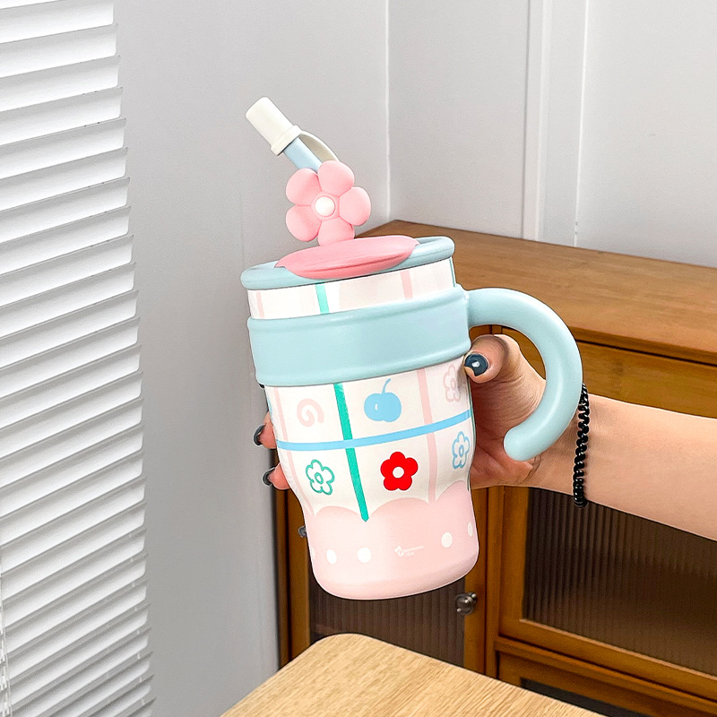 Large Capacity Vacuum Cup Cold-keeping Straw Double Drink