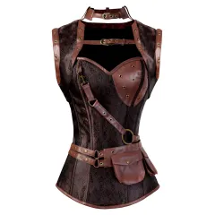 Retro Gothic Punk Corset - Brown - View 1