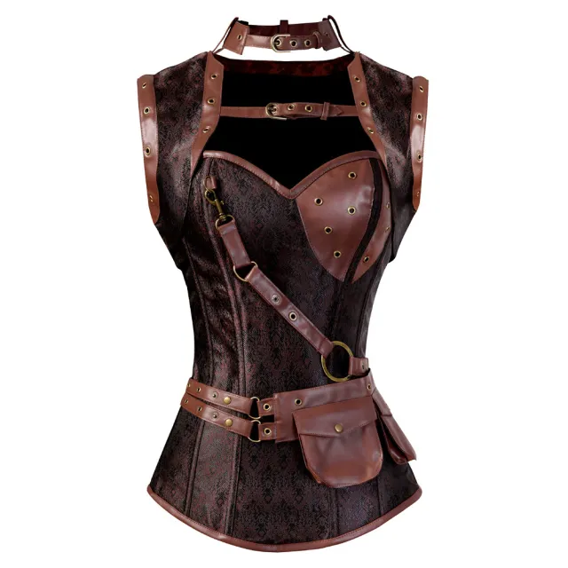 Retro Gothic Punk Corset Brown - Shop at LoveMi