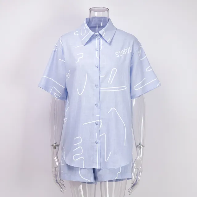 Fashion Short Sleeve Shirt Shorts Suit Blue - Shop at LoveMi