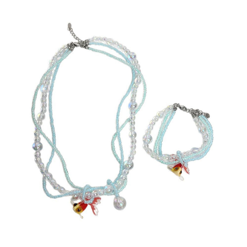 Vintage Goldfish Crystal Bubble Beaded Multi-layer Twin Necklace