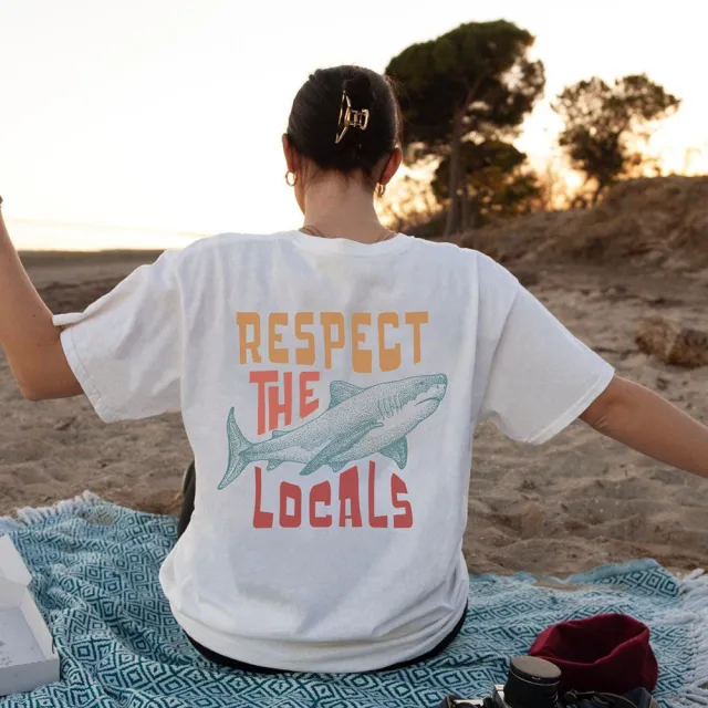 Respect The Locals Shark Tshirts Women Street Hip Hop Clothe White - Shop at LoveMi
