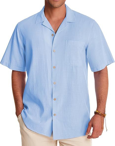 Men's Casual Cotton And Linen Short Sleeve Shirt
