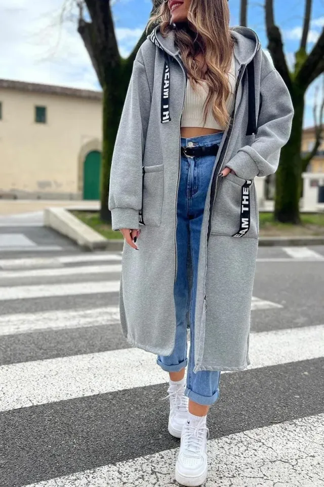 Women's Hooded Sports Long sleeved Zipper Jacket Gray - Shop at LoveMi