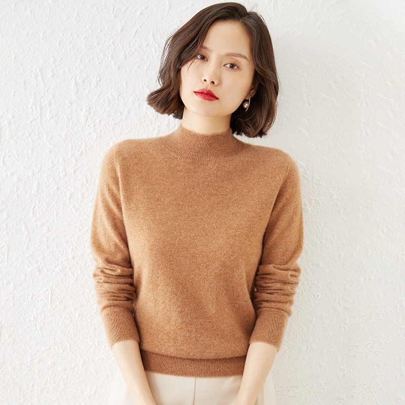 Long-sleeve Patchwork Sweater Womens Core-Spun Yarn Knit Top Loose-Fit Bottoming Knit Top product image