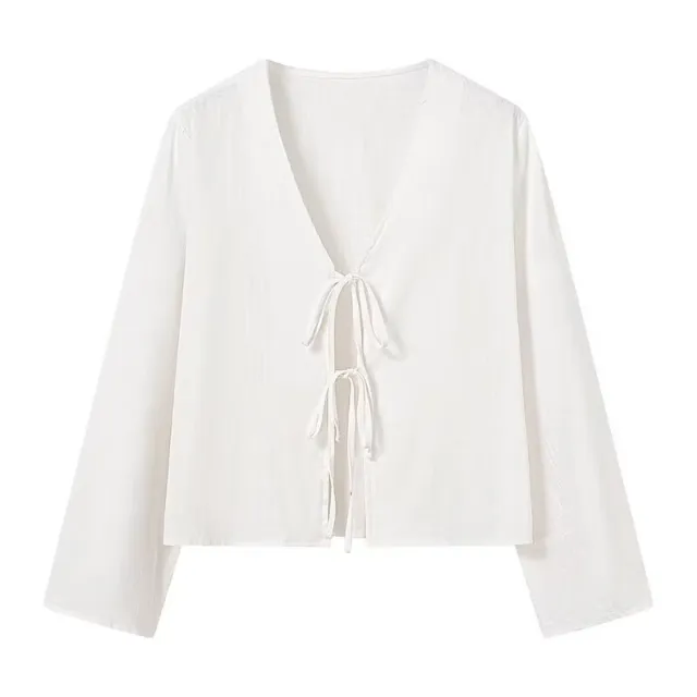 Women's French Style All matching Casual Lace Up Top White - Shop at LoveMi