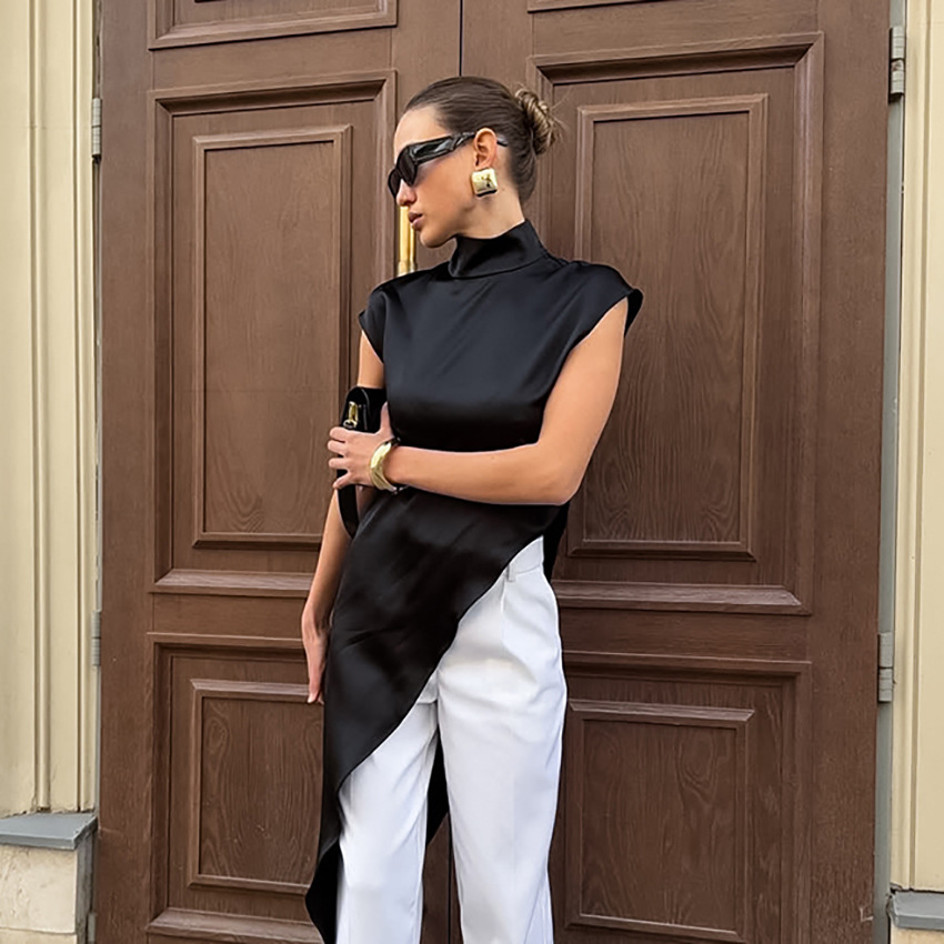 Loose Fitting High Neck Sleeveless Asymmetrical Dress For Women