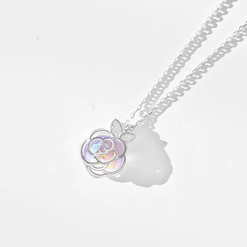 Camellia Advanced Design Sense Niche Gentle Flower Collarbone Necklace Bracelet - White Gold Color