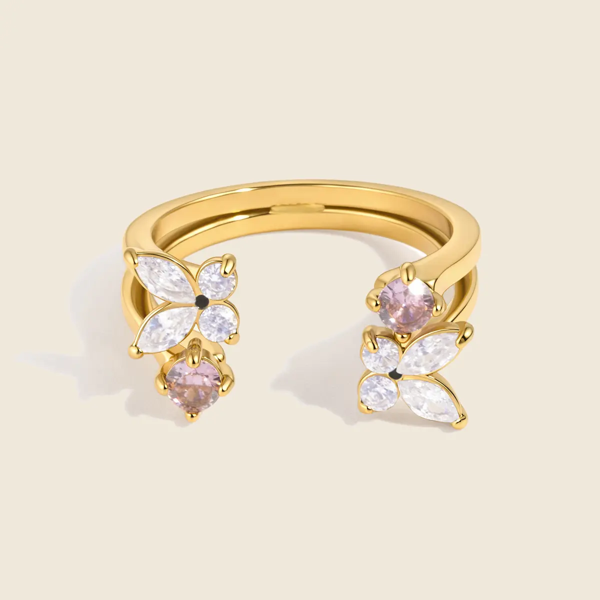Butterfly Zircon Open Stainless Steel Ring