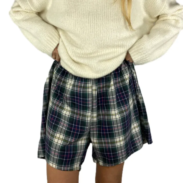 Women's Shorts Loose Plaid Beach Pants Home Wear White - Shop at LoveMi