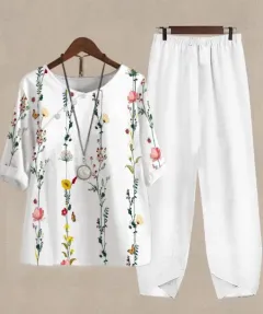 Womens Casual Crew-Neck Cropped-Sleeve Top Set - A38Tzket3Tf1Lcd 08-M - View 1