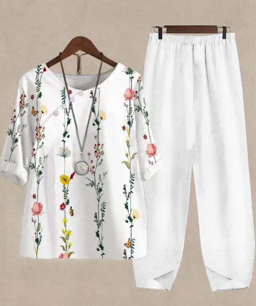 Womens Casual Crew Neck Cropped Sleeve Top Set A38Tzket3Tf1Lcd 08 M - Shop at LoveMi
