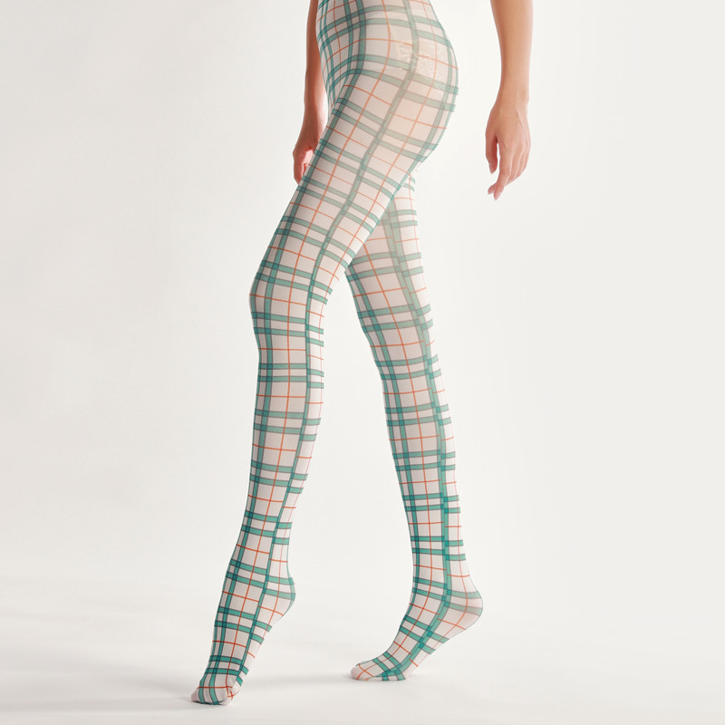 Green British Plaid Printed Tights