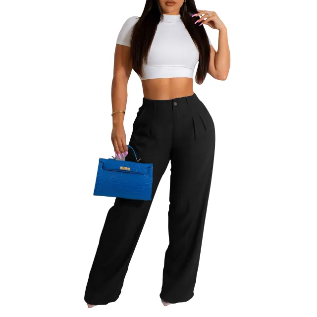 Women's Linen Cotton Casual Breathable Straight Trousers Black - Shop at LoveMi