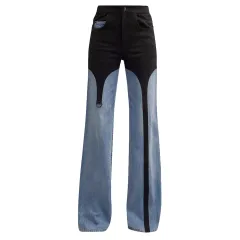 Casual High Waist Straight Pants Loose Washed-out Jeans - Blue - View 1